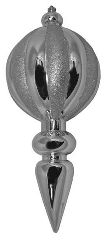 Dark Silver Glitter Stripe Shatterproof Finial Christmas Ornament 12"