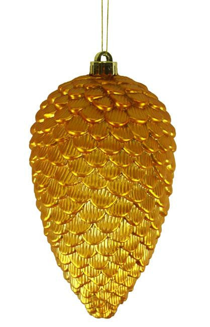 Matte Amber Gold Shatterproof Pine Cone Christmas Ornament 10"