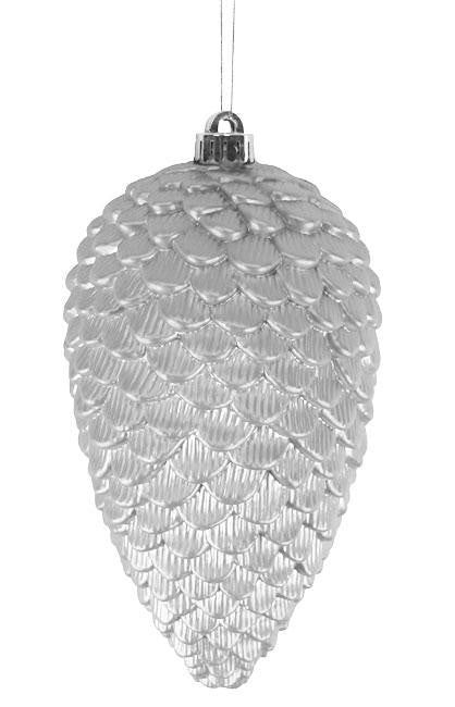 Matte Silver Shatterproof Pine Cone Christmas Ornament 10"