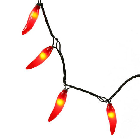 Set of 35 Red Chili Pepper Patio or Christmas Lights 3" Bulb Spacing - Green Wire