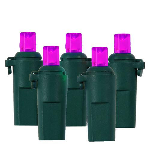 Set of 60 Pinkish-Purple LED Wide Angle Christmas Lights - Green Wire