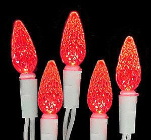 Set of 70 Red LED C6 Faceted Christmas Lights 3.5" Bulb Spacing - White Wire