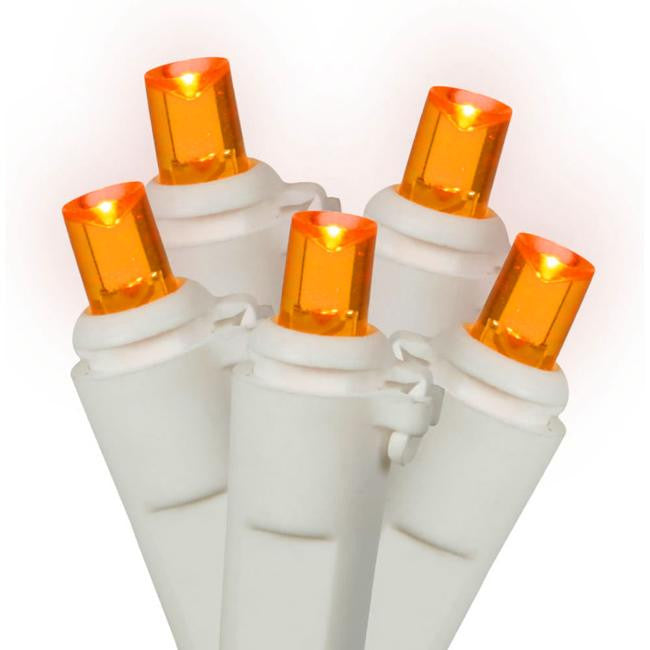 Set of 60 Amber-Orange LED Wide Angle Christmas Lights - White Wire