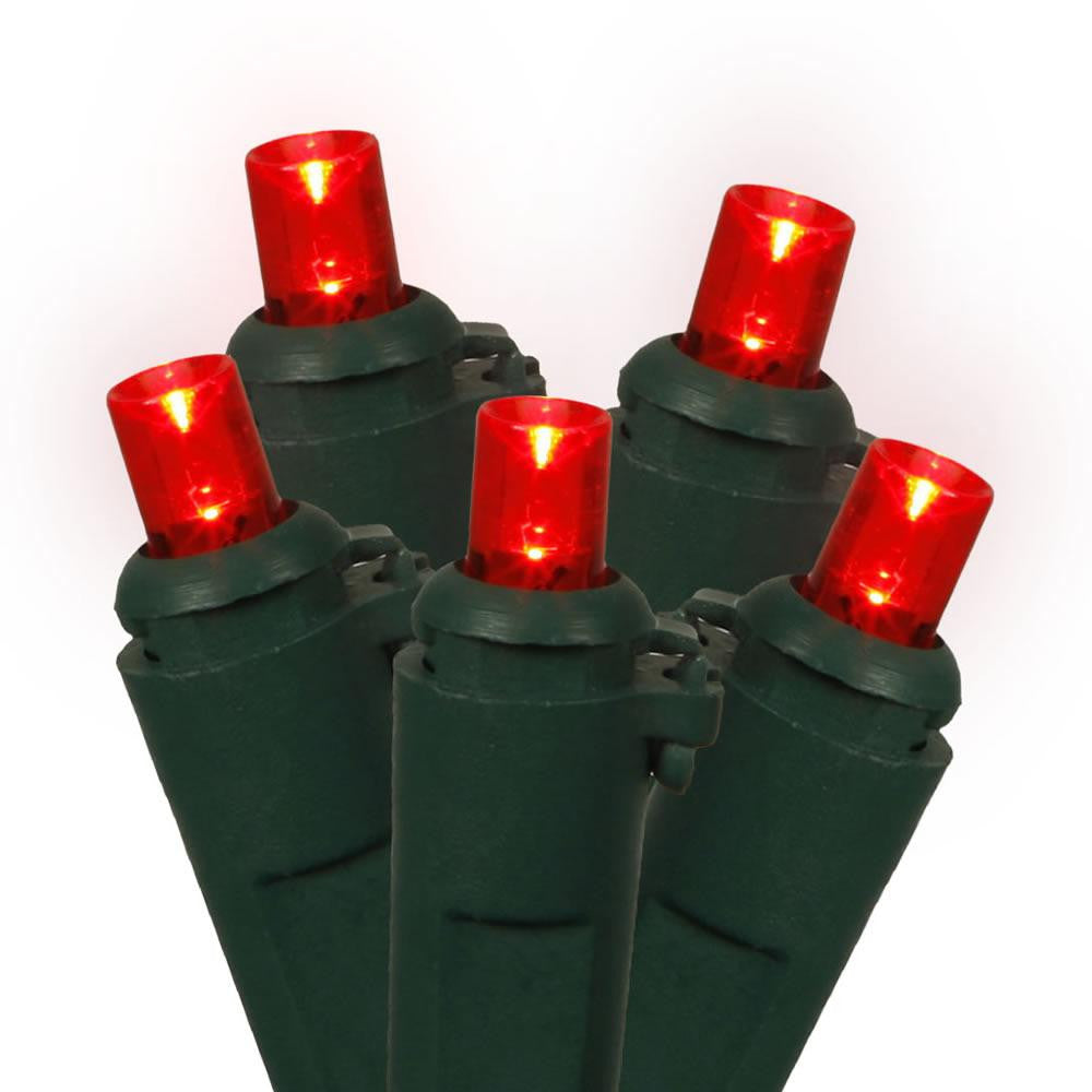 Set of 60 Red LED Wide Angle Christmas Lights 4" Bulb Spacing - Green Wire