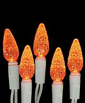 Set of 70 Amber Orange LED C6 Christmas Lights 3.5" Bulb Spacing - White Wire