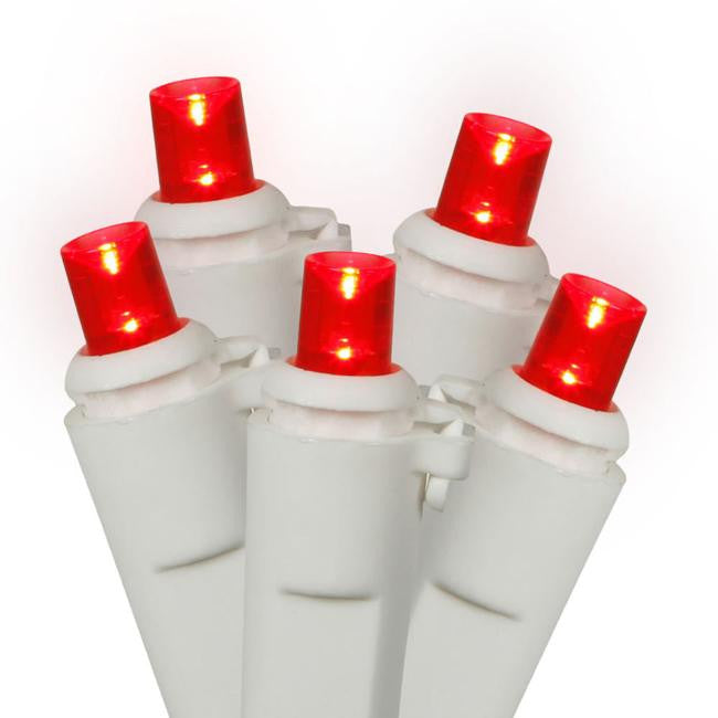 Set of 60 Red LED Wide Angle Christmas Lights 4" Bulb Spacing - White Wire