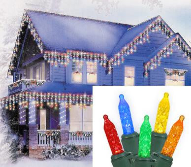 Set of 70 Multi-Color LED M5 Icicle Christmas Lights - Green Wire