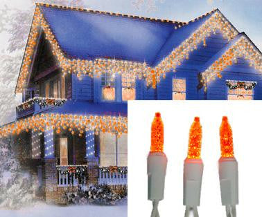 Set of 70 Orange Gold LED M5 Icicle Christmas Lights - White Wire