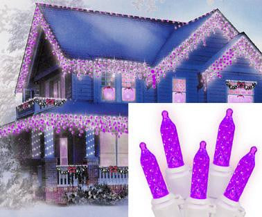 Set of 70 Purple LED M5 Icicle Christmas Lights - White Wire