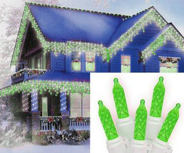 Set of 70 Green LED M5 Icicle Christmas Lights 4" Bulb Spacing - White Wire