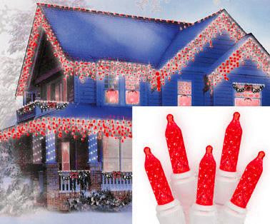 Set of 70 Red LED M5 Icicle Christmas Lights 4" Bulb Spacing - White Wire