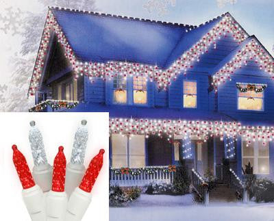 Set of 70 Red and Cool White LED M5 Icicle Christmas Lights - White Wire