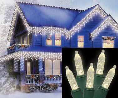 Set of 70 Warm White LED M5 Icicle Christmas Lights - Green Wire