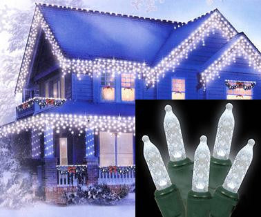 Set of 70 Cool White LED M5 Icicle Christmas Lights - Green Wire