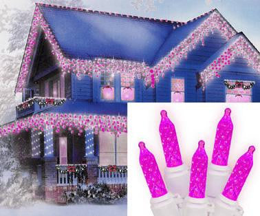 Set of 70 Hot Pink LED M5 Icicle Christmas Lights - White Wire