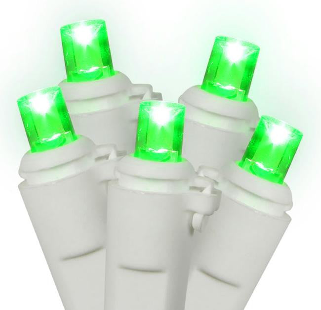 Set of 60 Green LED Wide Angle Christmas Lights - White Wire