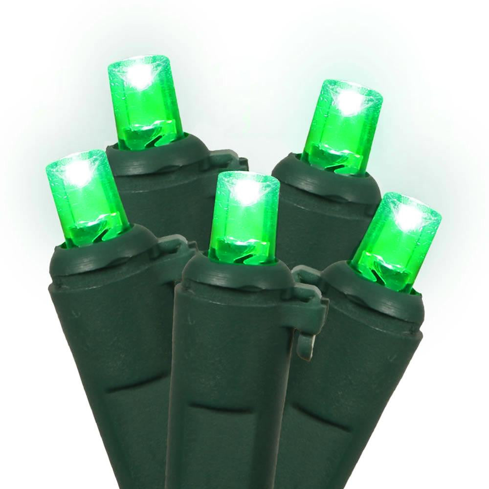 Set of 60 Green LED Wide Angle Christmas Lights - Green Wire