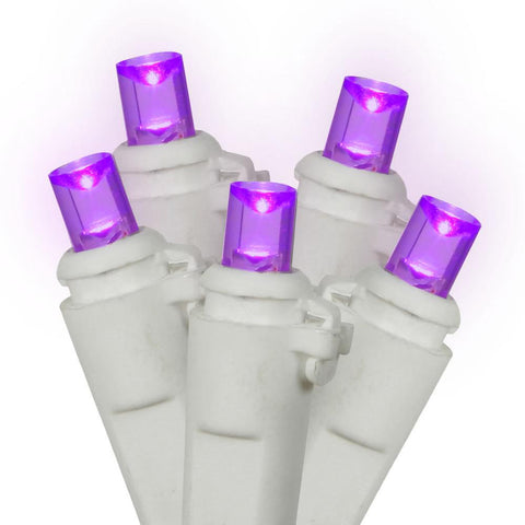 Set of 60 Purple LED Wide Angle Christmas Lights - White Wire