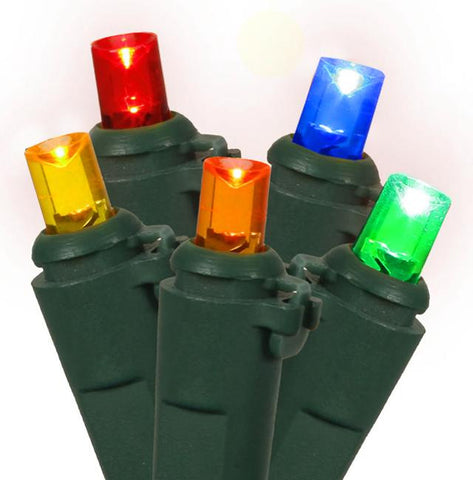 Set of 60 Multi-Color LED Wide Angle Christmas Lights - Green Wire