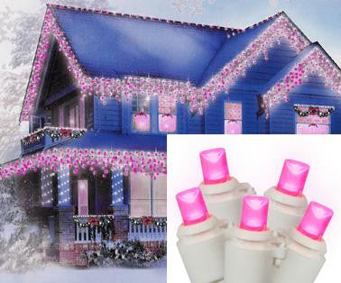 Set of 70 Hot Pink LED Wide Angle Icicle Christmas Lights - White Wire