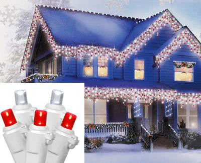 Set of 70 Red and Pure White LED Wide Angle Icicle Christmas Lights - White Wire