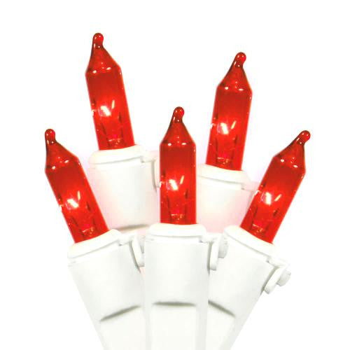 Set of 100 Red LED Mini Christmas Lights 4" Bulb Spacing 22 AWG - White Wire