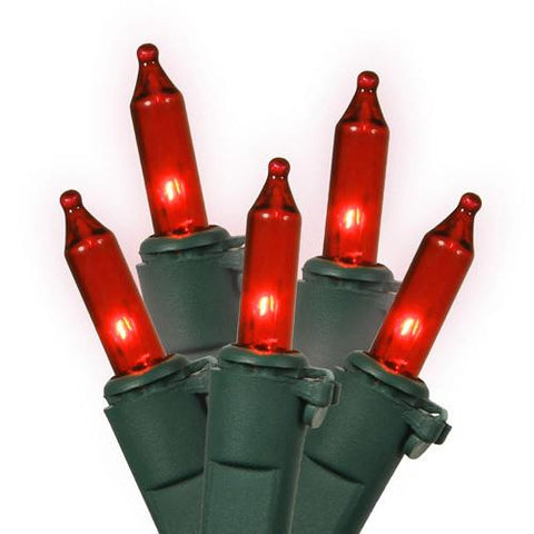 Set of 100 Red LED Mini Christmas Lights 4" Bulb Spacing 22 AWG - Green Wire