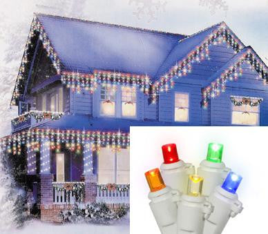 Set of 70 Multi-Color LED Wide Angle Icicle Christmas Lights - White Wire