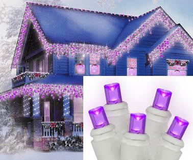 Set of 70 Purple LED Wide Angle Icicle Christmas Lights - White Wire