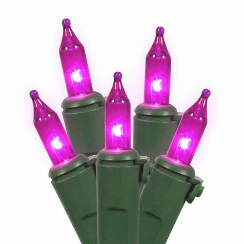 Set of 100 Pink LED Mini Christmas Lights 4" Bulb Spacing 22 AWG - Green Wire