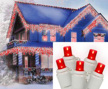 Set of 70 Red LED Wide Angle Icicle Christmas Lights - White Wire