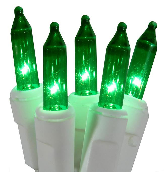 Set of 100 Super Bright Green Mini Christmas Lights - White Wire