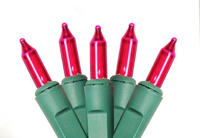 Set of 50 Super Bright Pink Mini Christmas Lights - Green Wire