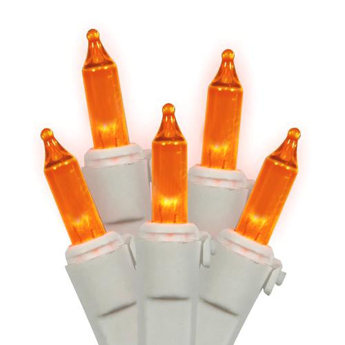 Set of 100 Orange LED Mini Christmas Lights 4" Bulb Spacing - White Wire