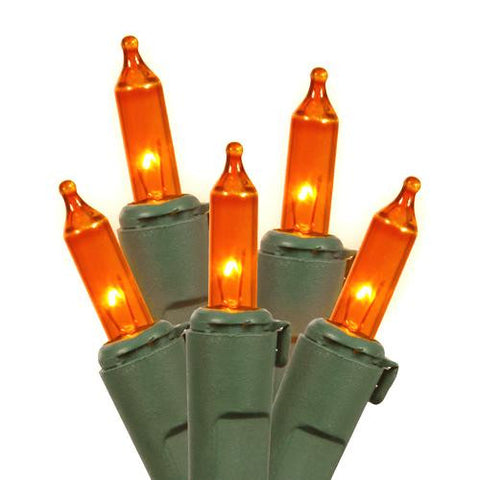 Set of 100 Orange LED Mini Christmas Lights 4" Bulb Spacing - Green Wire