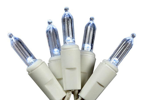 Set of 100 Cool White LED Mini Christmas Lights - White Wire