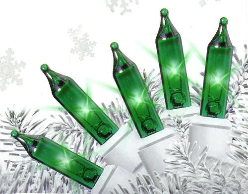 Set of 50 Super Bright Green Mini Christmas Lights - White Wire