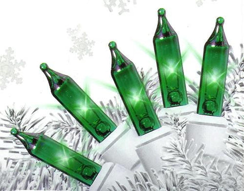 Set of 50 Super Bright Green Mini Christmas Lights - White Wire