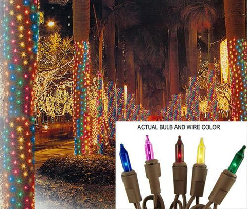 2' x 8' Multi Mini Christmas Net Style Tree Trunk Wrap Lights - Brown Wire