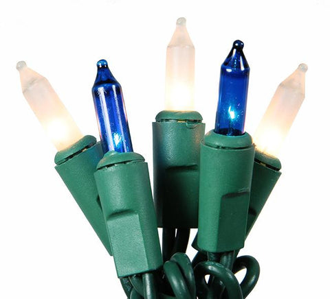 Set of 100 Super Bright Blue & Frosted White Mini Christmas Lights - Green Wire