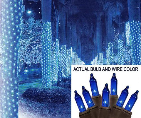 2' x 8' Blue Mini Christmas Net Style Tree Trunk Wrap Lights - Brown Wire