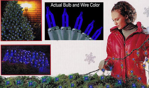 4' x 6' Blue Mini Net Style Christmas Lights 5" Bulb Spacing - Green Wire