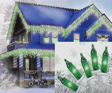 Set of 100 Green Mini Icicle Christmas Lights 2.5" Bulb Spacing - White Wire