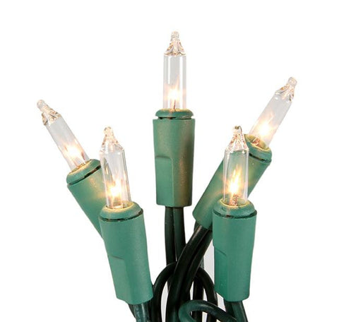 Set of 50 Shimmering Clear Mini Christmas Lights - Green Wire