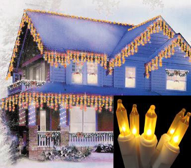 Set of 100 Frosted Gold Mini Icicle Christmas Lights - White Wire