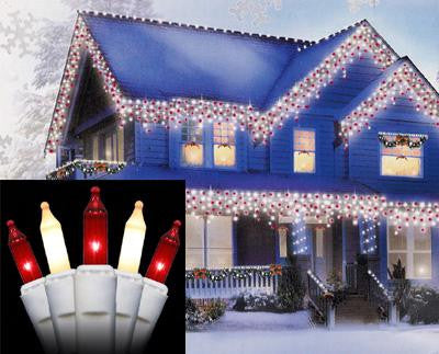 Set of 100 Red and Frosted Clear Mini Icicle Christmas Lights - White Wire