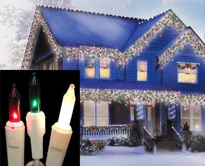 Set of 100 Red, Green & Frosted Clear Mini Icicle Christmas Lights - White Wire