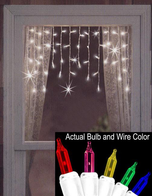 Set of 50 Twinkling & Shimmering Multi Window Curtain Icicle Lights - White Wire