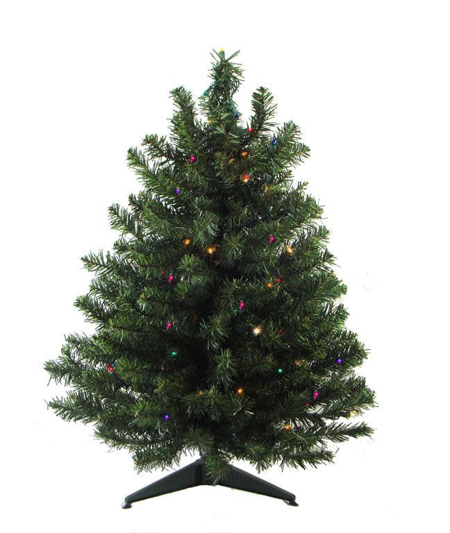 2' Pre-Lit Natural Two-Tone Pine Artificial Christmas Tree - Multi LED Lights