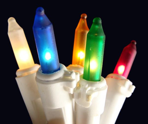 Set of 50 Frosted Multi Color Mini Christmas Lights - White Wire